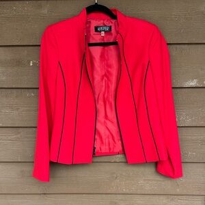 Kasper Women's Bright Red Zip-Front Blazer with Black Piping size 8